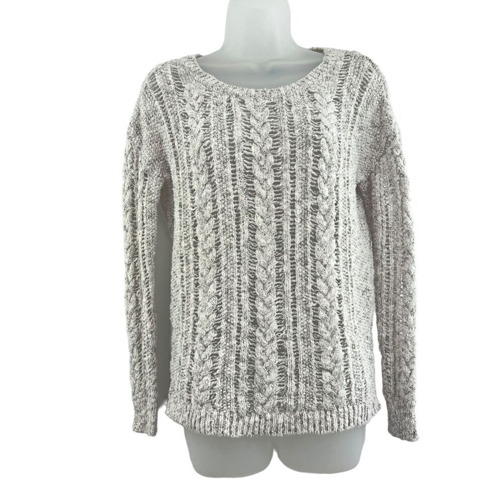 Vince Heather Grey Pullover Open Cable Chunky Knit Sweater Women XS Long Sleeve